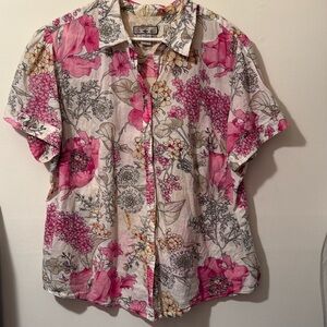 Vintage Caribbean Joe Floral Blouse 1X 100% Cotton Pre Owned So pretty!